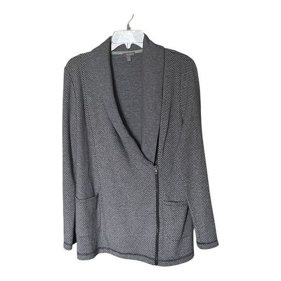 T by Talbots Asymmetrical Zip Front Heather Gray Knit Cardigan Jacket Size MED - Picture 1 of 8